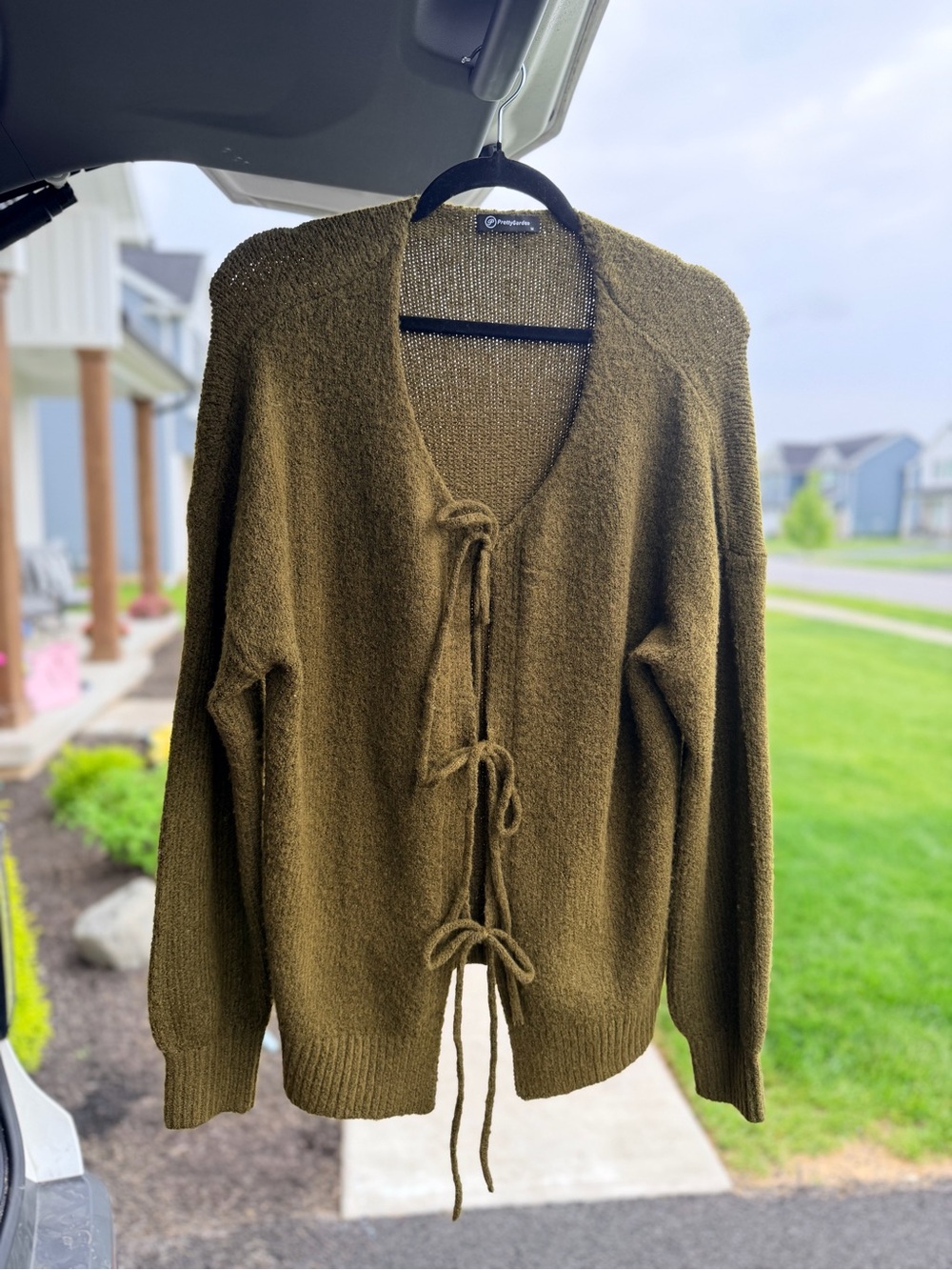 Olive Tie-Front Knit Cardigan Sweater